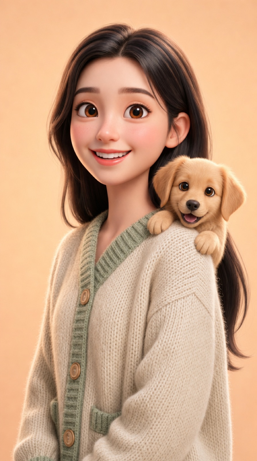Cozy woman with golden puppy companion