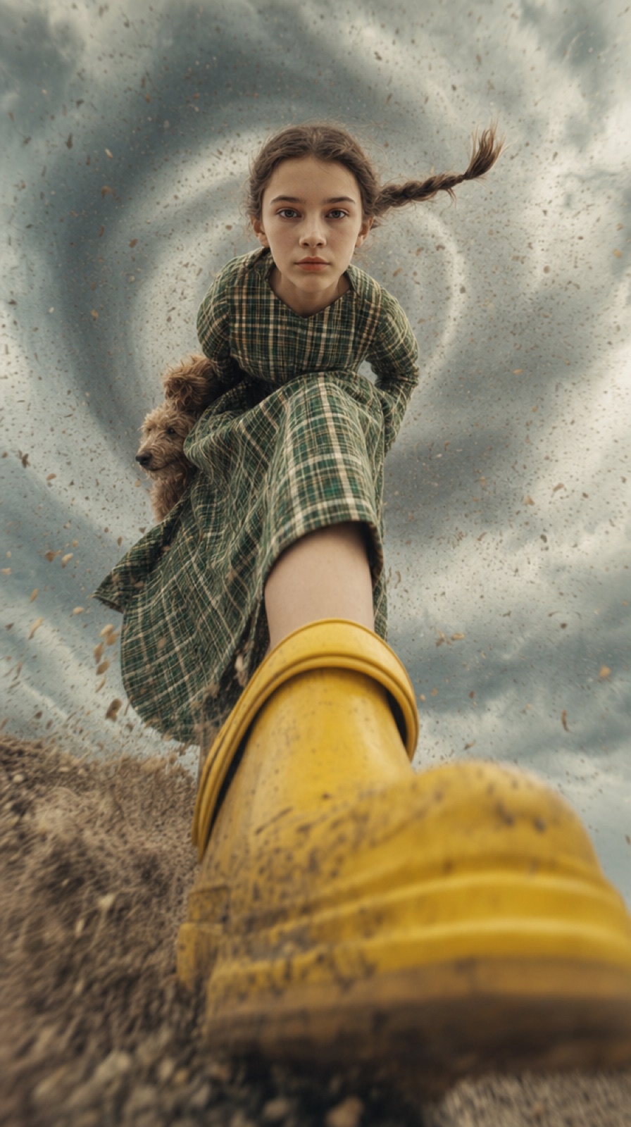 Young girl with dog in tornado