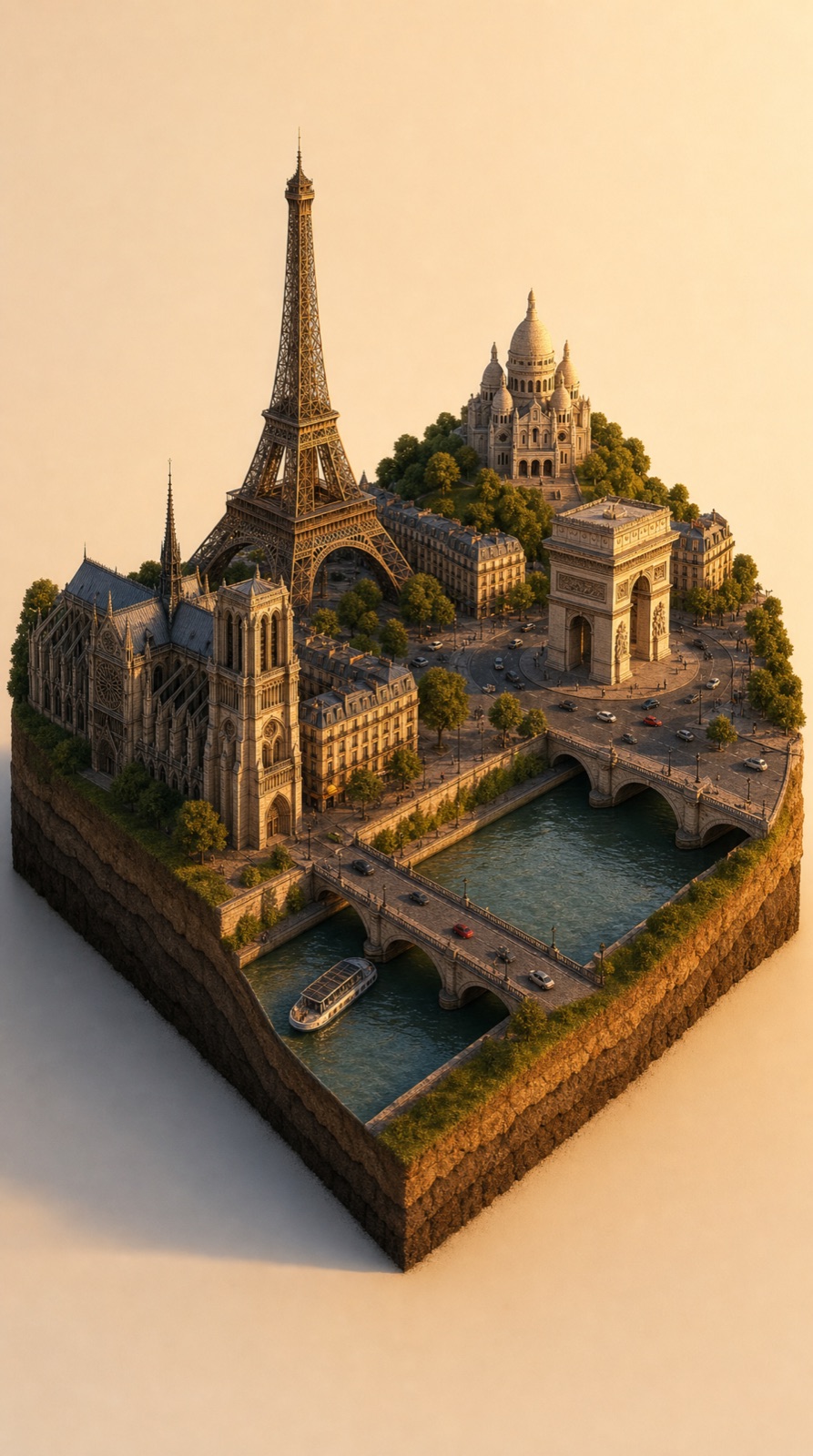 Miniature Paris floating above cross-section terrain